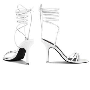 Black Suede Studio Leandra Ankle Strap Heels Sz 39EU /US9 White Leather Open Toe